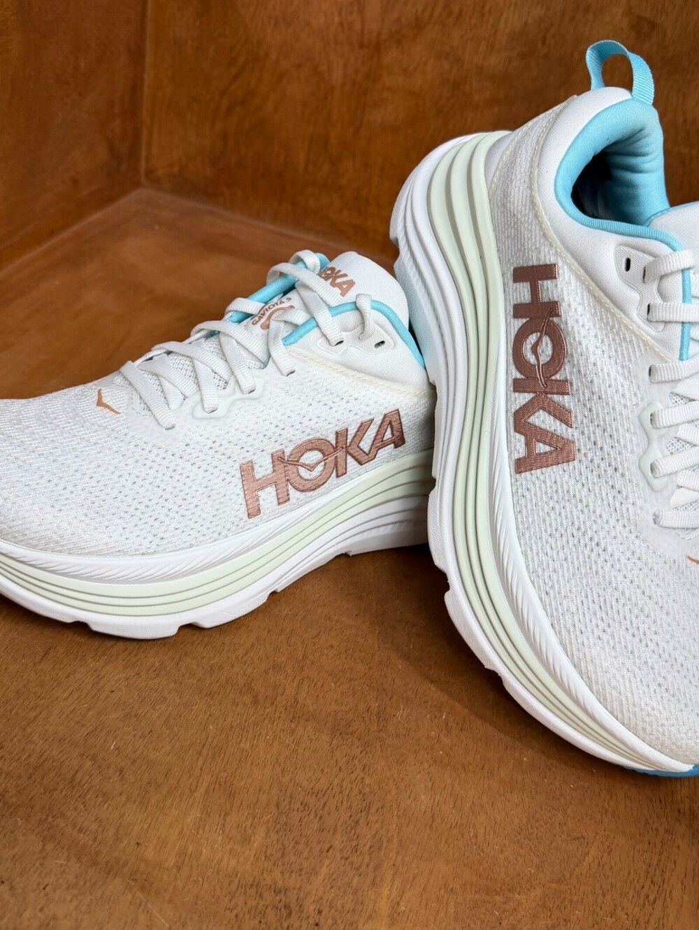 Hoka One One Gaviota 5 Running Shoes Womens 8 White Frost Rose Gold 1134235-FTRS